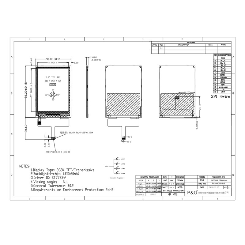 Polcd 40 LCD van het Speldtouche screen Vertoning 240x320, MCU FPC 2,8 Duimtft LCD Aanrakingscomité