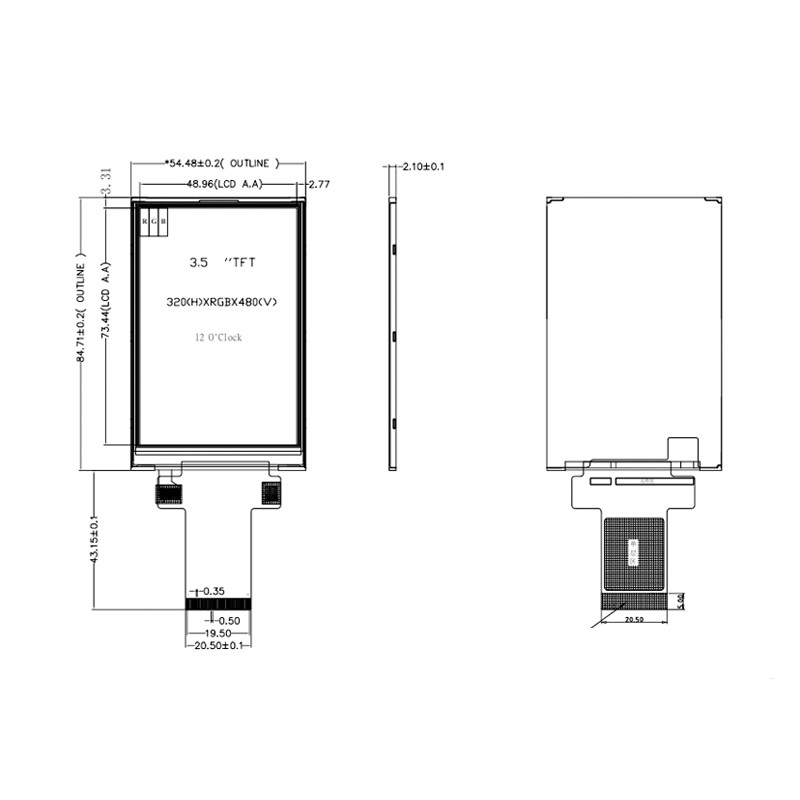 Polcd 320x480 Spi 3,5-inch LCD-schermpaneel 450cd/m2 voor commercieel gebruik