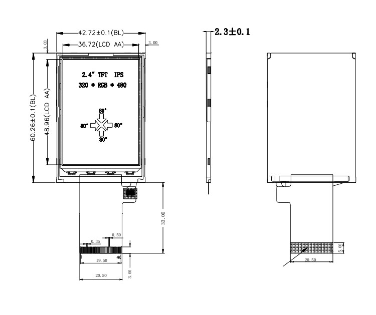 Polcd 350 Neet het Touche screen 240x320 48.96mm van 2,4 Duimtft de interfacelcd van MCU RGB Vertoning