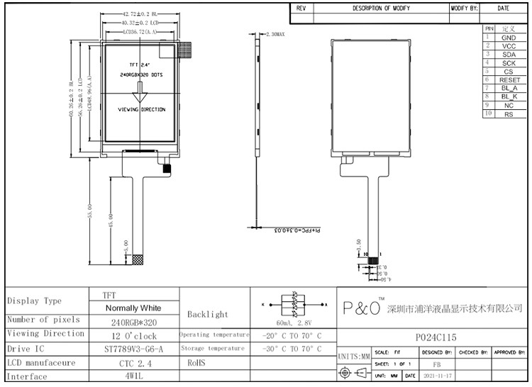 Polcd RoHS 2,4-inch LCD TFT-display ST7789V3 TFT LCD-module 4-draads SPI