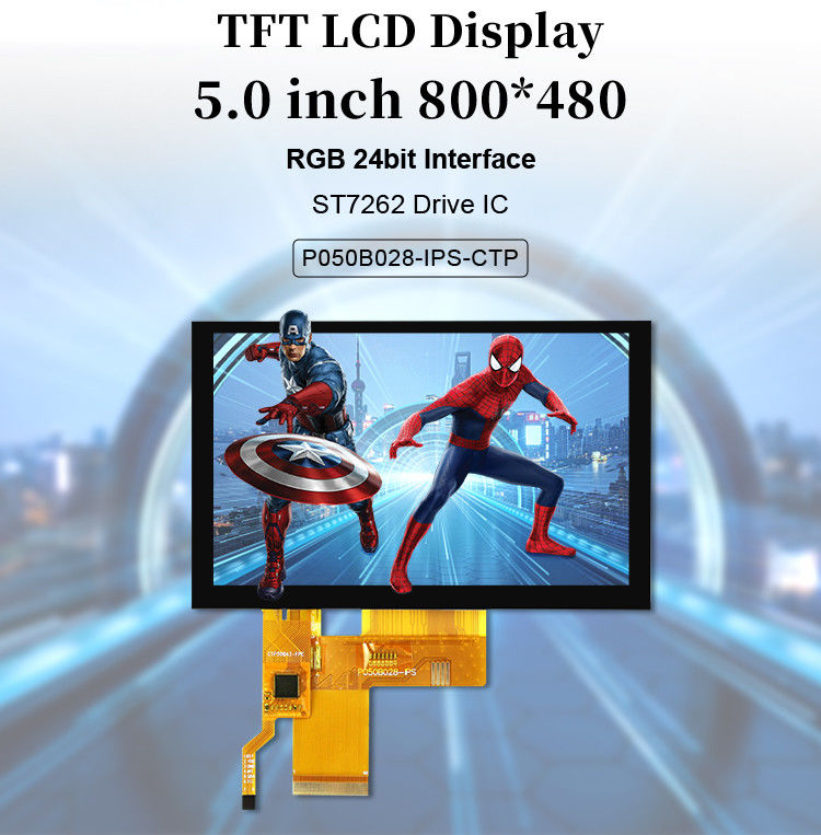 5 inch Tft Lcd capacitieve touchscreen hoog helder 800x480 resolutie Rgb Interface Ips