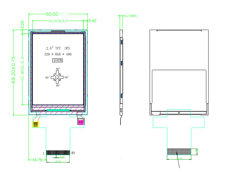 Polcd MCU 9 BIT 2,8 Inch Lcd Tft Display 240X320 Tft Kleurenscherm Commercieel