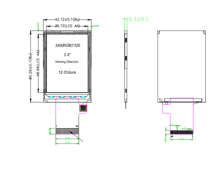 Polcd ST7789V 2,4 inch Tft Display 12 0'CLOCK 240x320 tft lcd-paneel scherm