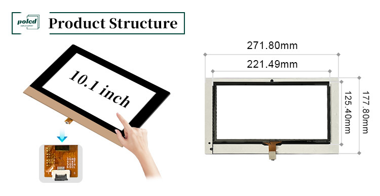 Polcd Custom 10,1 inch CTP 16:9 GT911 GG Transparante glas touchscreen Capacitatief touchpaneel