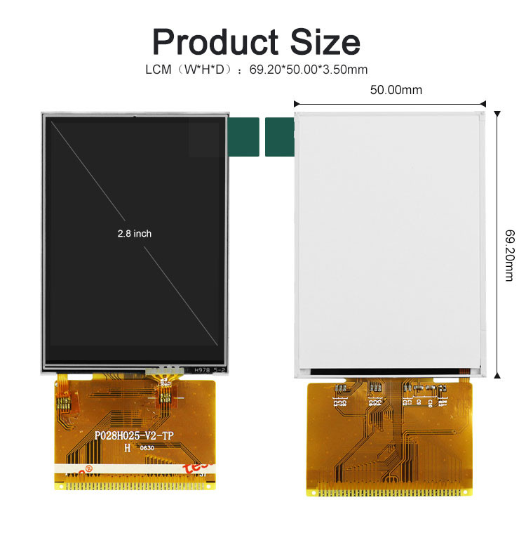 Polcd 2,8 inch volledige kijkhoek TFT LCD-aanraakscherm Zonlicht leesbaar IPS-paneel