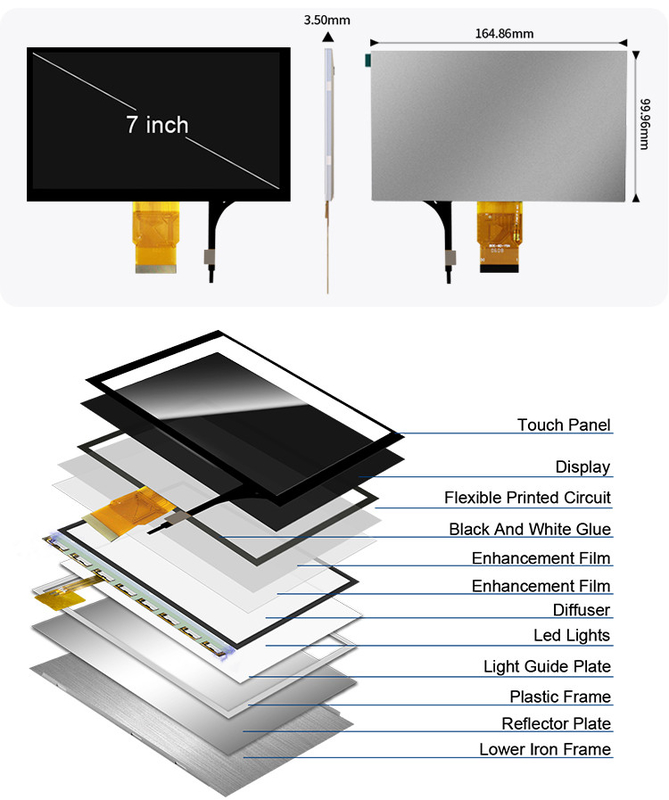 Polcd 7'' Tft Lcd Panel 800x480 capacitieve touchscreen RGB interface 7 inch LCD-module display