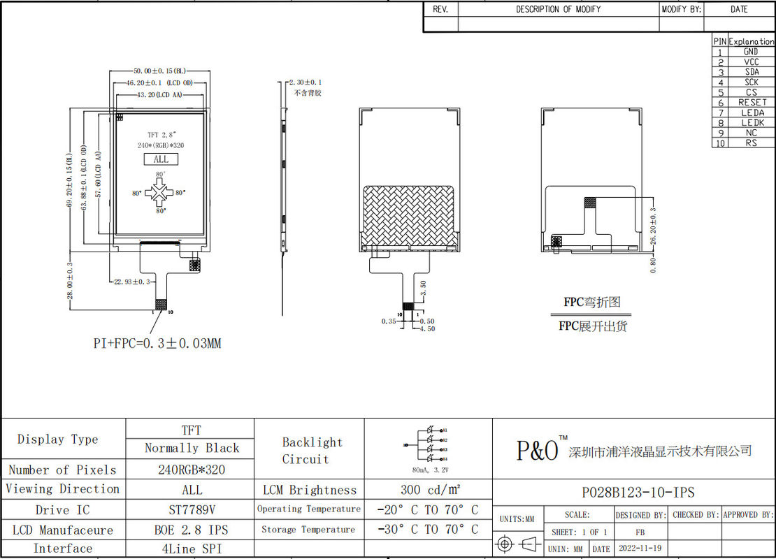 Polcd Kleine LCD 2.8' 240x320 Industrial IPS Kleur scherm Full View 2.8 inch Parallel Port TFT LCD Display