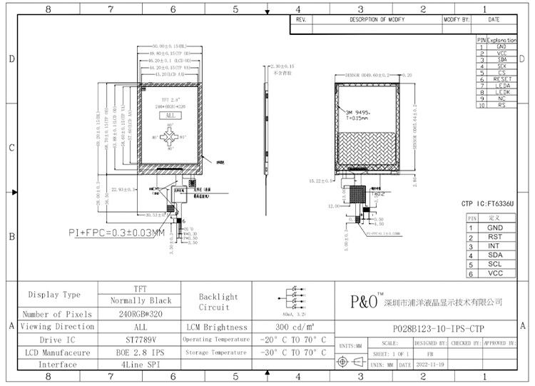 Polcd Full Color 2,8 inch Tft Display Kleine grootte RGB Kleuren scherm 2,8 