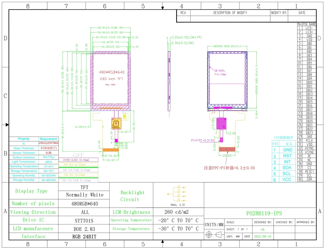 Polcd Tft RGB 2,8 inch Industrial Controller Kleuren Display Panel Capacitive Touch Screen IPS Lcd module