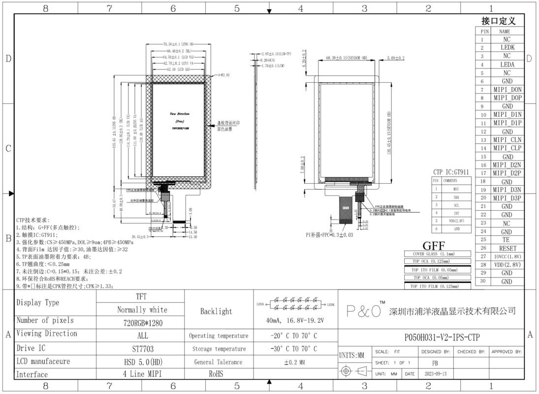 Polcd 5 inch LCD verticaal scherm 720*1280 MIPI Interface Capacitive Touch Panel IPS 5' TFT Display