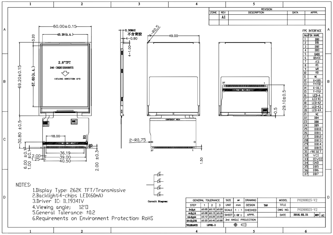 Polcd 300 Helderheid 240X320 2,8 Inch Lcd Tft Display ILI9341V Medische LCD Display
