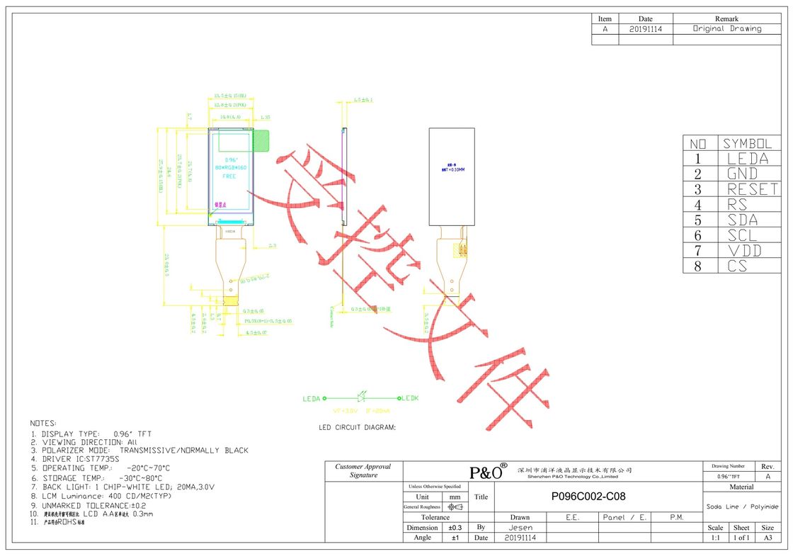 Polcd 0,96 inch LCD 80*160 LCD-module Full Color Spi 4line IPS Kleine Tft-scherm