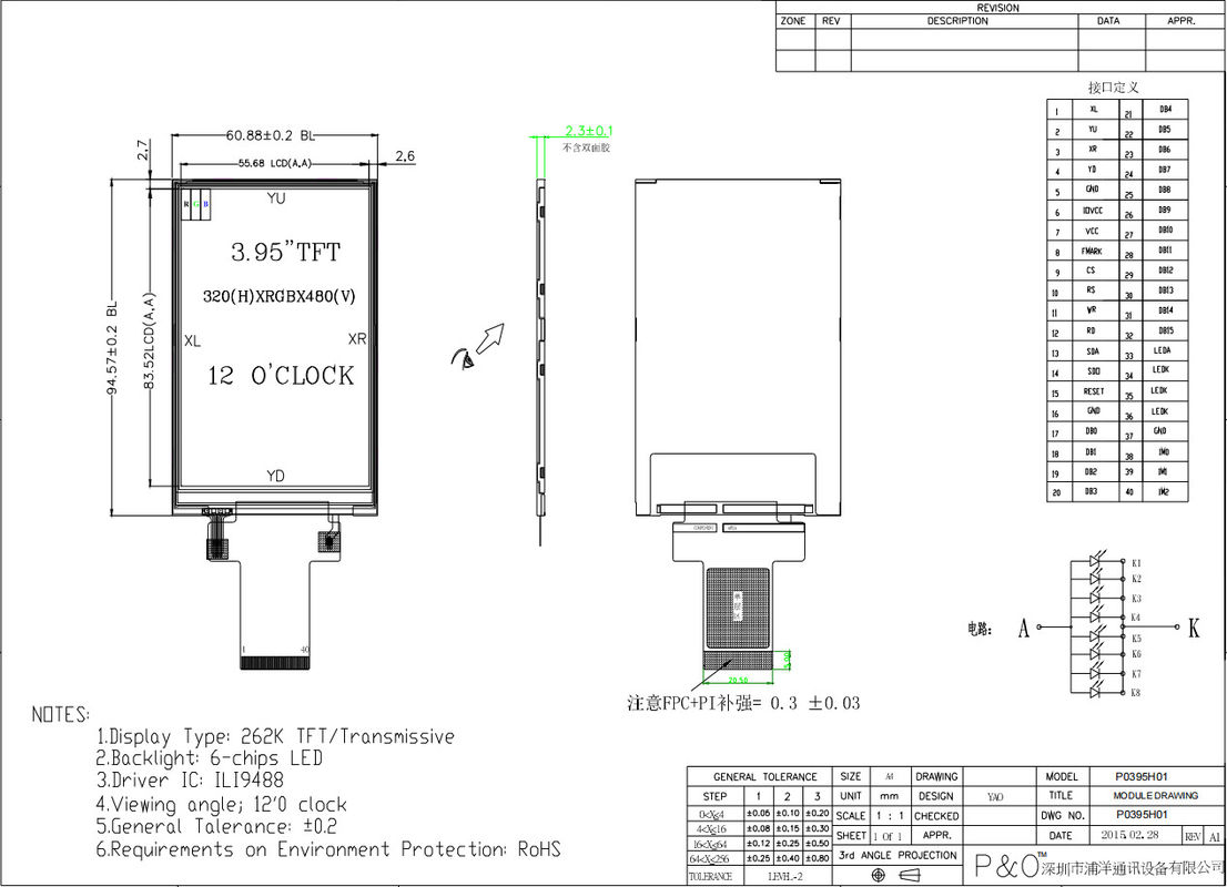 Polcd Custom 3,95 inch 320x480 Ips Tft Lcd RGB interface Liquid Crystal Display Module met aanraak