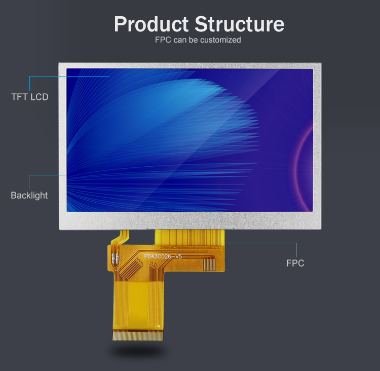 Polcd Custom 4.3 Inch 480*272 Kleur RGB 8bit ILI6485 Drive 40pin 4.3' TFT LCD module
