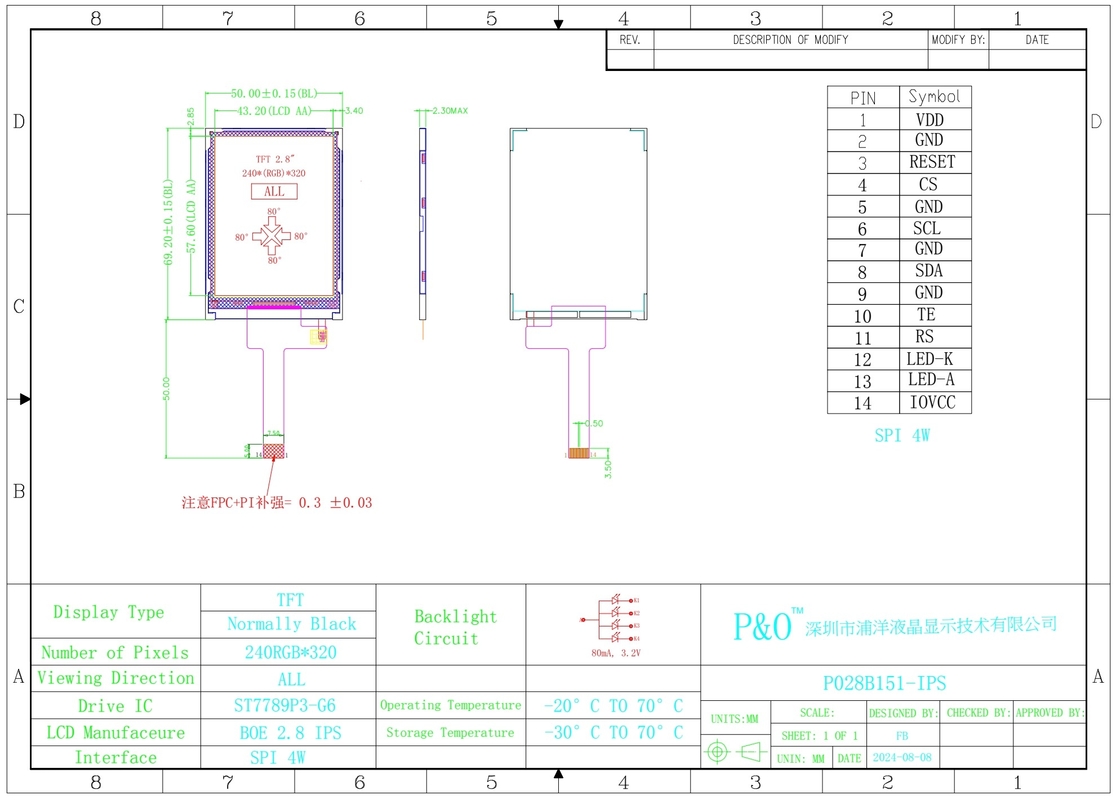 Polcd 2.8 inch 240*320 Ips Tft Lcd Screen Spi Interface All Free Viewing Angle Panel Display Module