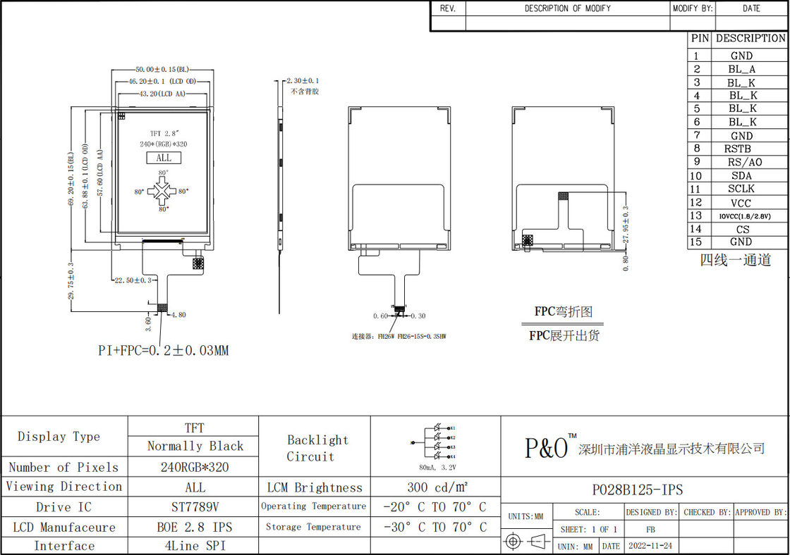 Polcd Custom LCD-scherm 2.8 