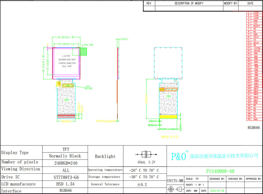 Polcd 1,54 inch Liquid Crystal Display Module ST7789T3 Ic 240x240 Kleur TFT IPS LCD scherm