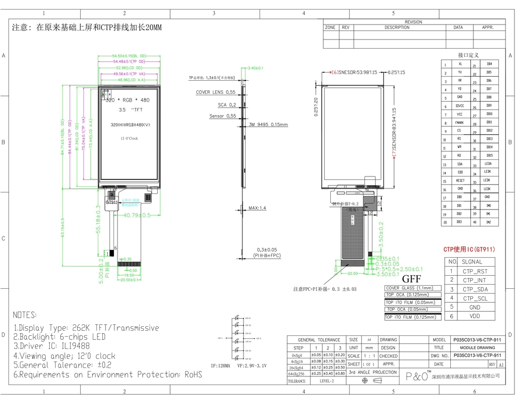 Polcd 3,5 inch LCD Touch Display Scherm 320 * 480 SPI MCU interface IPS full view Touch Module