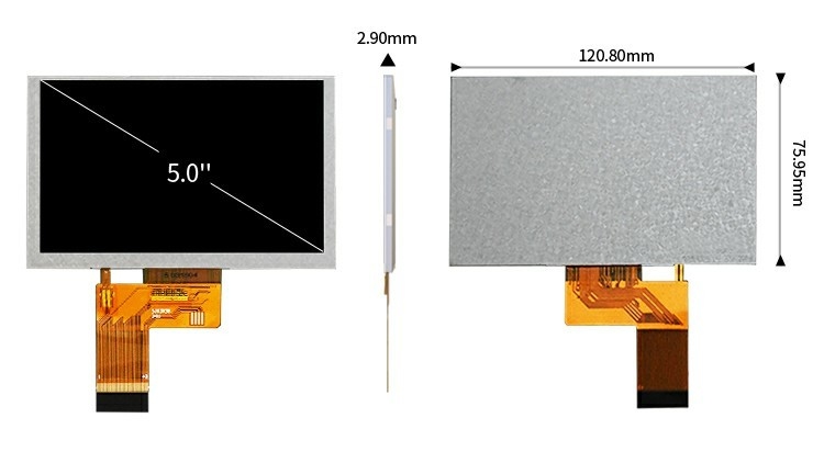 Polcd 5,0 inch TFT LCD-paneel 800*480 Resolutie 500nits RGB-interface 5