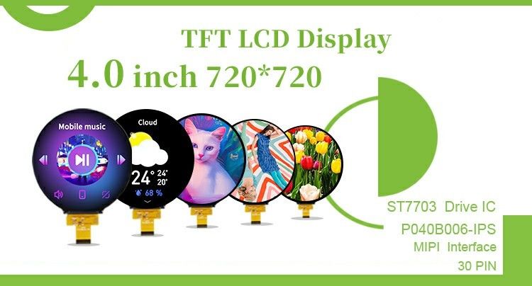 Polcd 4 inch Ronde Circulaire TFT Display 720x720 MIPI-interface 30 Pins ST7703 TFT LCD-schermmodule