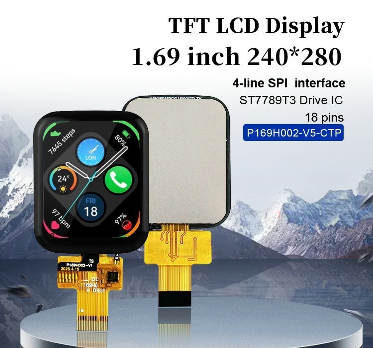 Polcd 1,69 inch 240x280 capacitieve touch panel Full View Angle LCD module voor Smart Watch