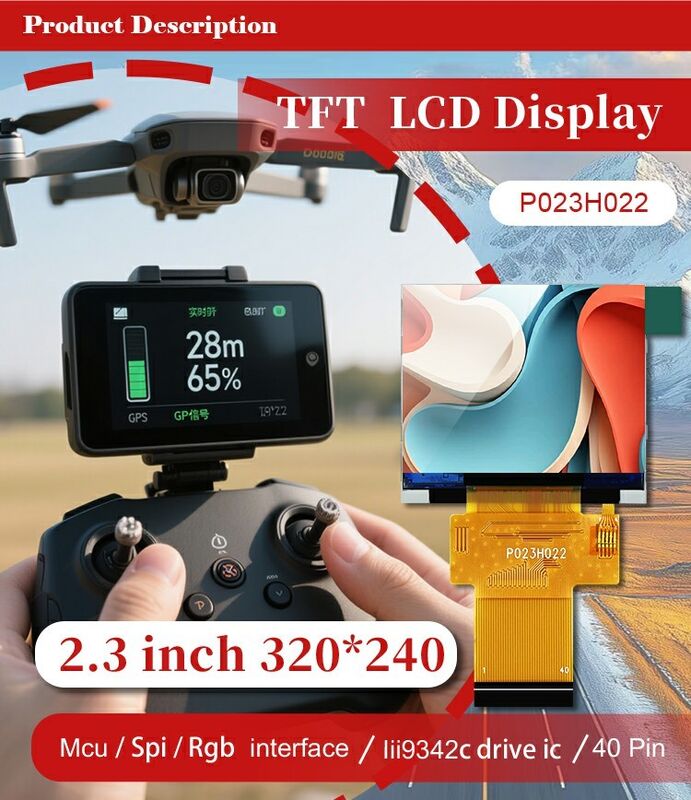 Polcd Zwart 320*240 RGB TFT Display 18 Bit Hoge Helderheid 2,31 inch LCD-paneel