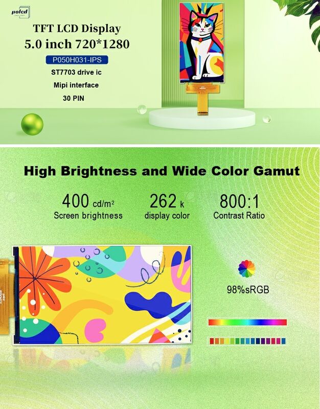 Polcd Custom LCD 5,0 inch TFT Panel IPS LCD Scherm 400nit 720x1280 LCM Display Module