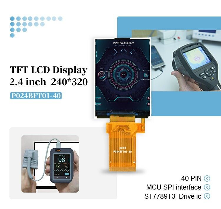Polcd 2,4 inch TFT 240*320 Mcu Spi Interface Zonnelicht leesbaar Transflectietechnologie LCD-scherm