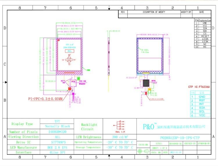 2.8 inch 178° Ips Tft Capacitive Touch Screen Full View Angle Spi Interface