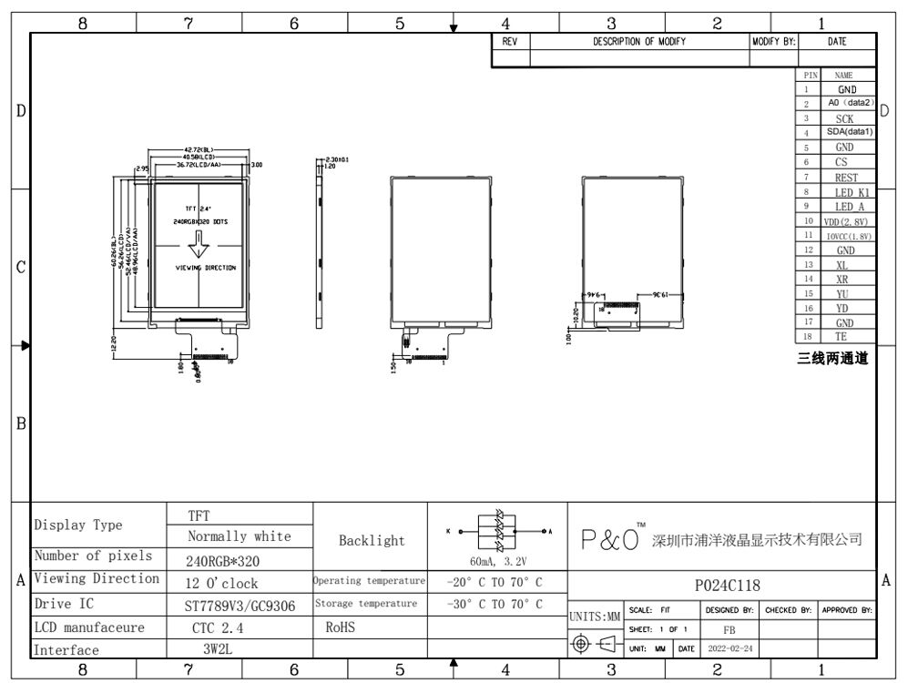 Polcd Groothandel 2,4 inch Liquid Crystal Display 240x320 QVGA ST7789V2 SPI LCD Display Modules
