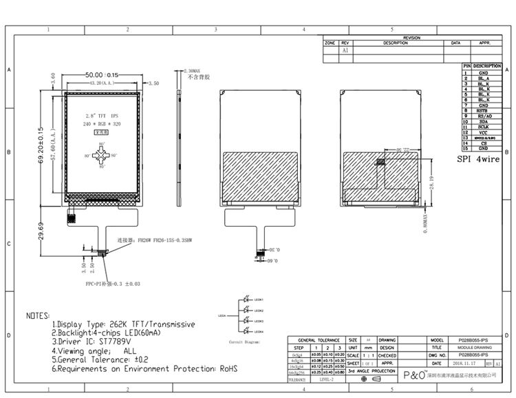 Polcd 2,8-inch resolutie 240 * 320 Spi-interface TFT grafische LCD-displaymodule voor verschillende toepassingen