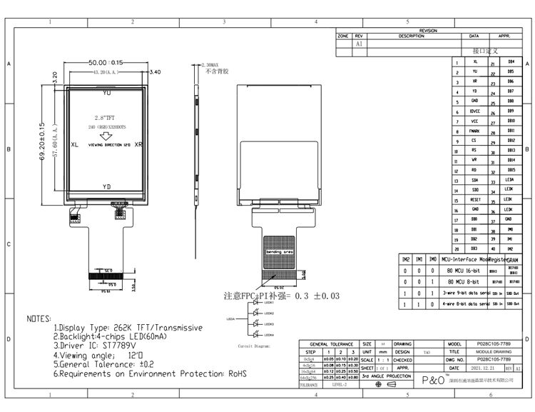 Polcd 2,8 inch TN TFT LCD-scherm met een resolutie van 240x320 Transmissive MCU SPI ST7789V TFT LCD-schermmmodule