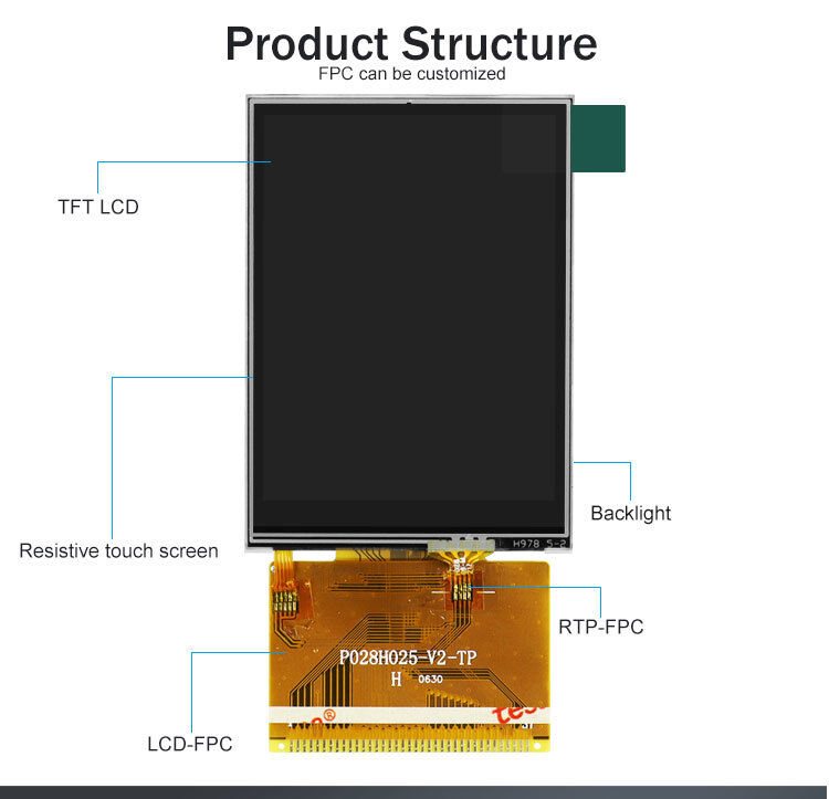 Polcd 2,8 inch 240*320 QVGA MCU 16bit TFT LCD-schermmmodule 37Pin LCD-scherm met touch panel