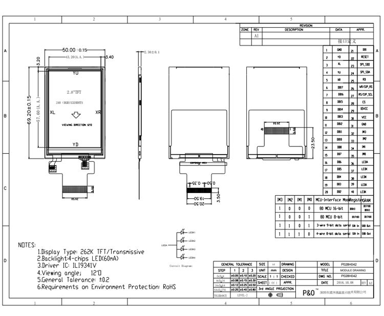 Polcd 2,8 inch LCD-schermpaneel 240*320 MCU SPI-interface ILI9341V TFT LCD-module display