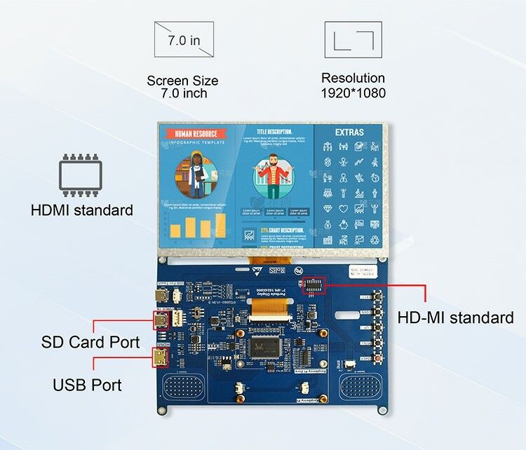 Polcd High Brightness 7 Inch 1024x600 RGB LCD Drive Board RTD2281 met audio luidspreker voor industriële outdoor display