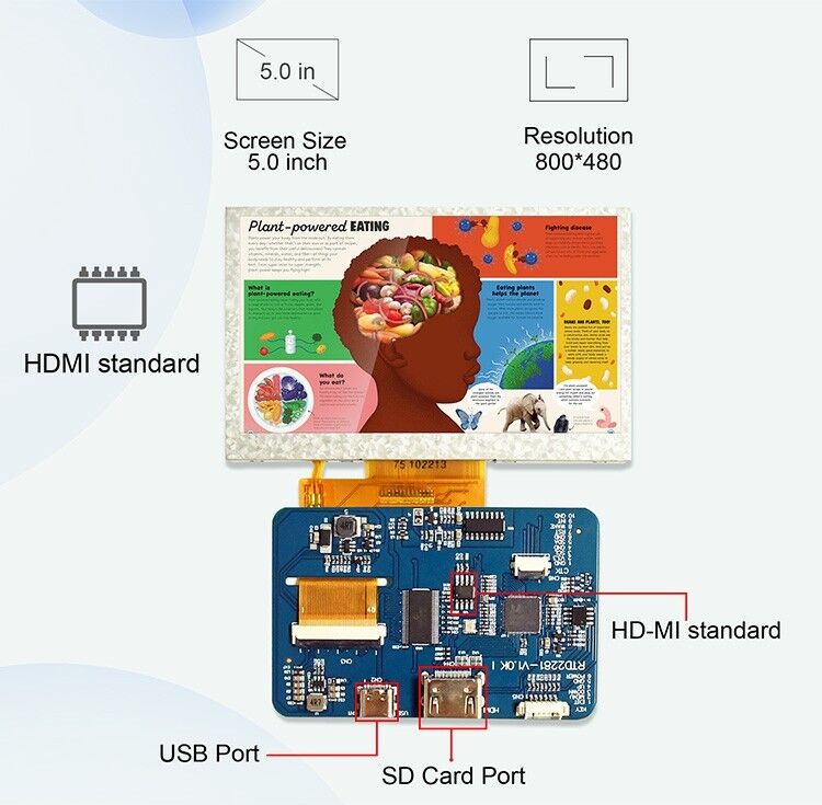 Polcd RTD2281 LCD Driver Board 5 4,3 inch HDM-I 800x480 Touch Screen TFT Display Module voor Raspberry Pi