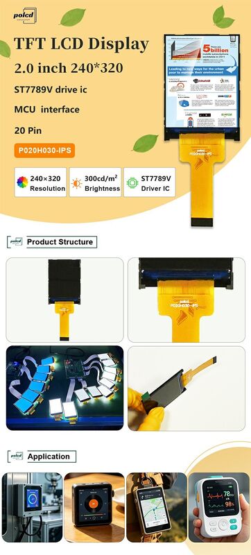 Polcd 2 inch 240*320 IPS Scherm Transmisief ST7789V 300 nit 20 pin MCU interface TFT LCD-Module Display