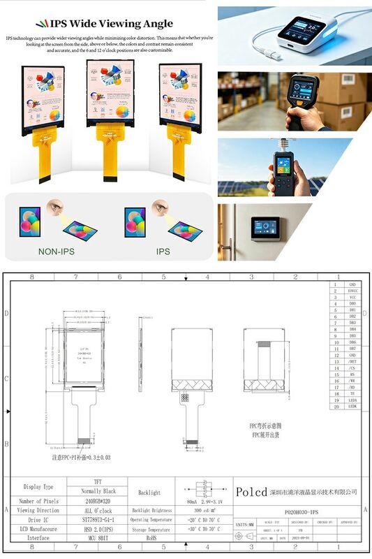 Polcd Liquid Crystal Display 2.0 inch Mini Full Color ST7789 MCU IPS Full Angle View 240x320 TFT LCD-module