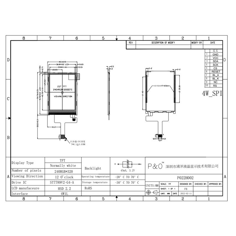 Polcd 240X320 2,2 Inch Lcd-scherm ST7789V Kleine Tft-monitor 300 Helderheid