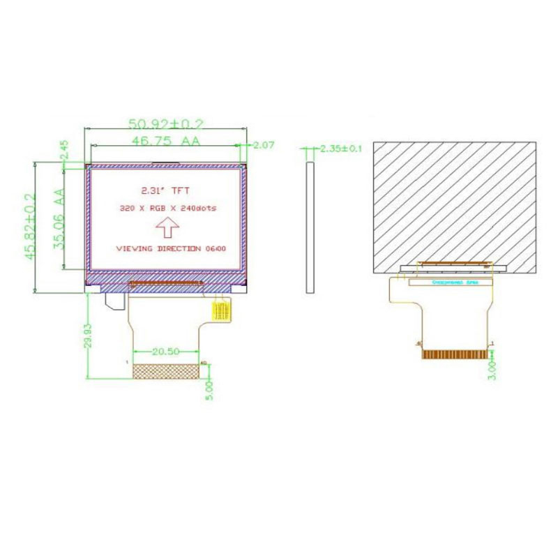 Polcd 8080 MCU 320 X 240 Vertoning met 16 bits ILI9342C Medische LCD Vertoning 300 Nit