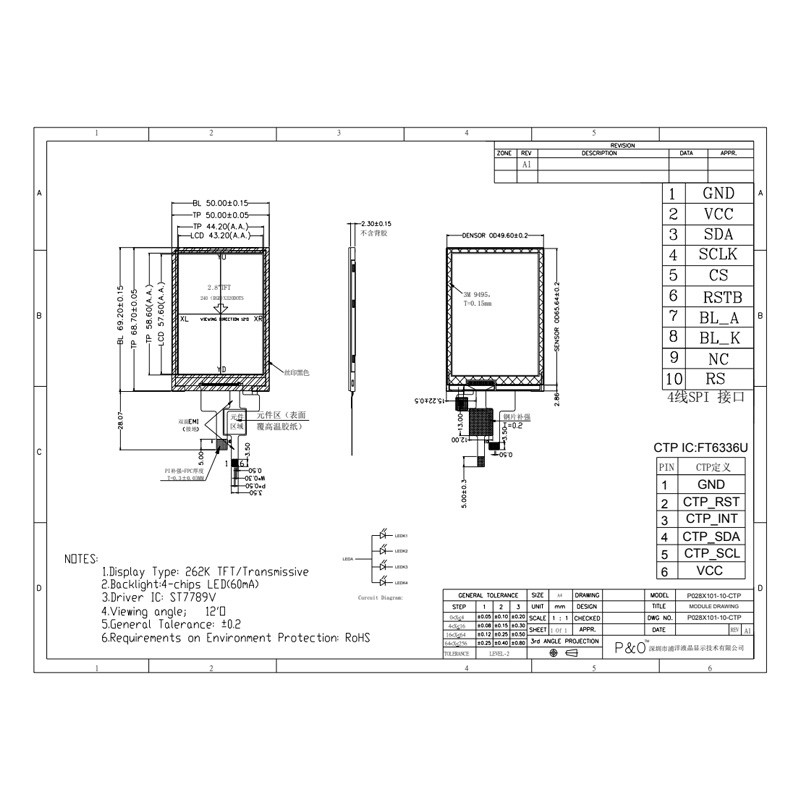 Polcd 240X320 Tft Lcd Capacitieve Touchscreen ST7789V 2.8 Tft Lcd Schild Raspberry Pi