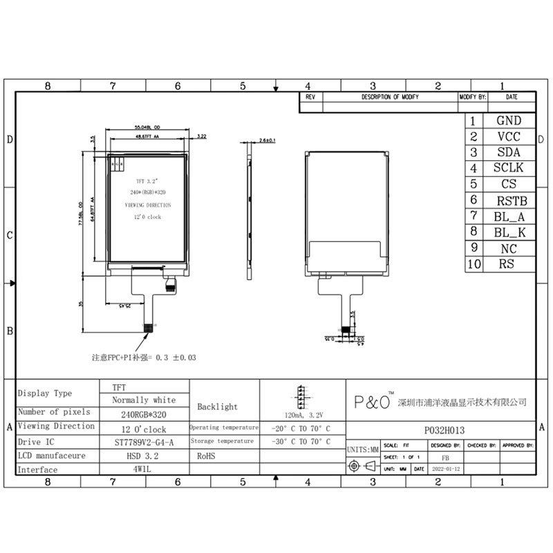 Polcd ST7789V 3,2 inch 320x240 Touch LCD 4-lijns SPI LCD-monitor met hoge helderheid