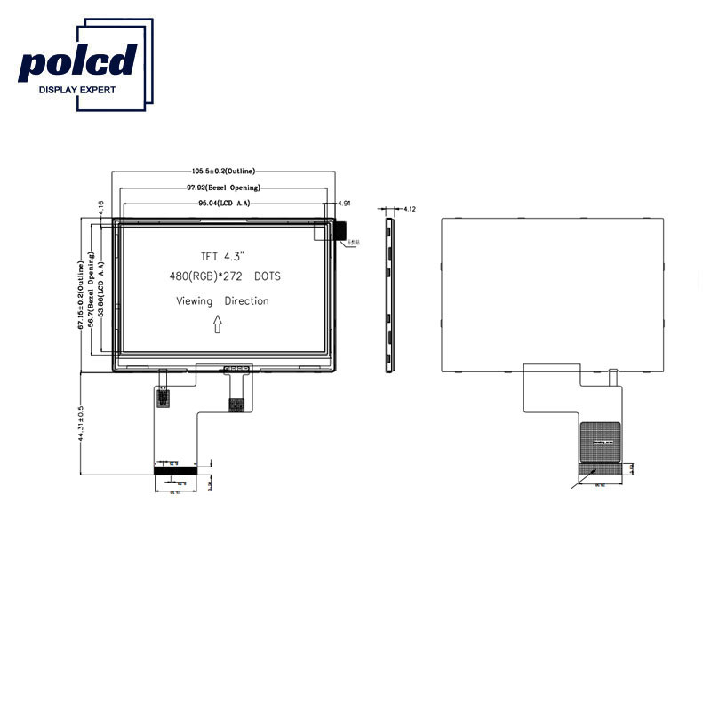Polcd 4,3 inch 480x272 Tft Lcd-scherm RGB 24-bits touchscreen Lcd-scherm